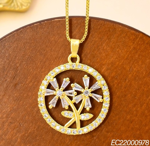 [EC22000978] CADENA VENECIANA DOR CIRCULO ZIRC/ CENTRO 2 FLORES ZIRC.CE462-314