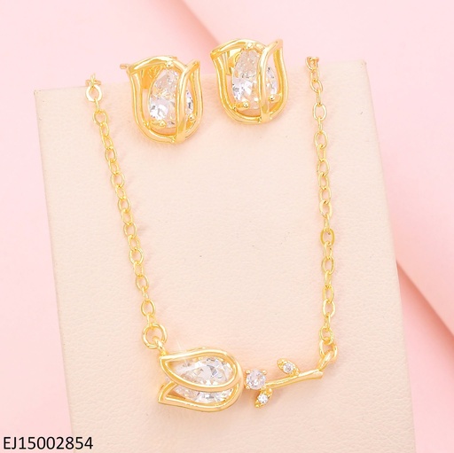 [EJ15002854] SET DORADO TULIPAN ZIRC. CRISTAL  HORIZ. SE1137-9