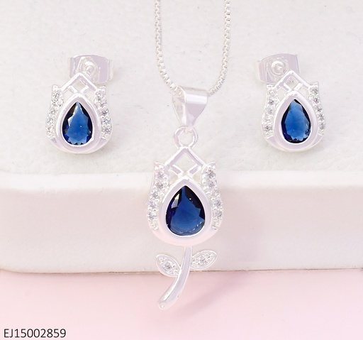 [EJ15002859] SET PLAT.TULIPAN ZIRC.GOTA AZUL SE1141-9