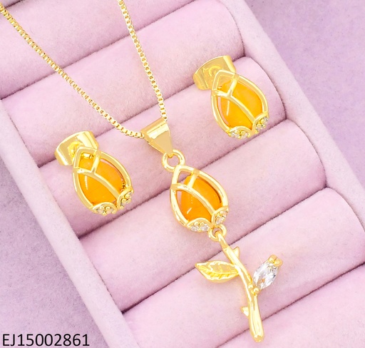 [EJ15002861] SET DORADO TULIPAN SALMON/ZIRC. CRISTAL SE1150-9 (TLP)
