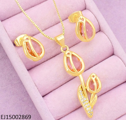 [EJ15002869] SET DORADO TULIPAN ZIRC ROSA / DIJE DOBLE TULIPAN SE1160-9 (TLP)