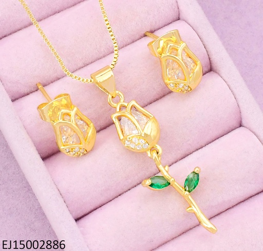 [EJ15002886] SET DORADO TULIPAN ZIRC. CRISTAL SE1129-9 (TLP)
