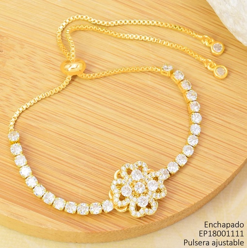 [EP18001111] PULSERA DOR AJUSTABLE FLOR ANTI-ESTRES / ZIRC. CRISTAL BE702-9