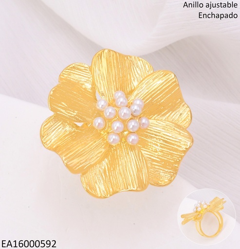 [EA16000592] ANILLO FLOR GR. PISTILOS PERLITAS RA572-45