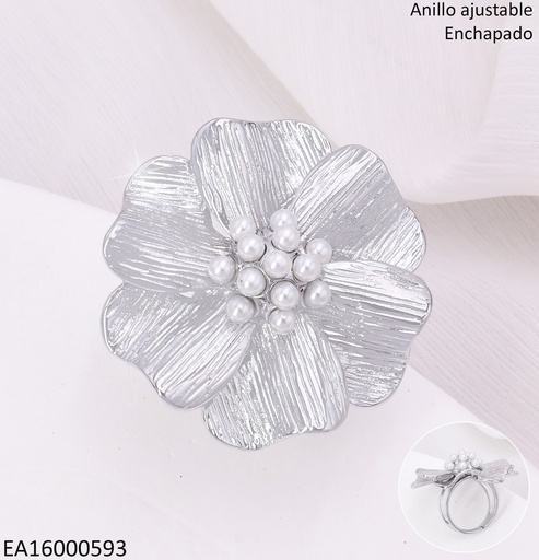 [EA16000593] ANILLO PLAT.FLOR GR. PISTILOS PERLITAS RA573-45