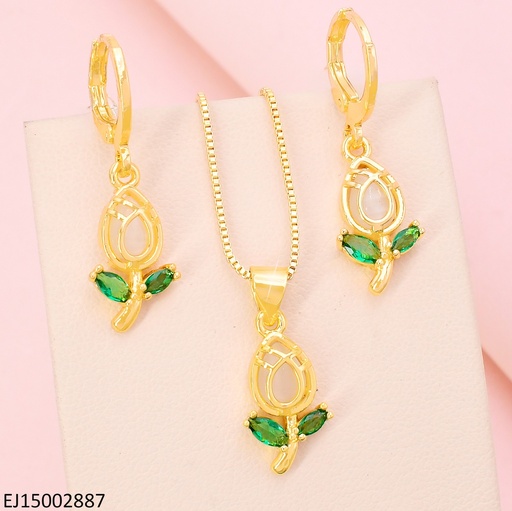 [EJ15002887] SET DORADO TULIPAN BLANCO / ARETES HUGGIES SE1128-9