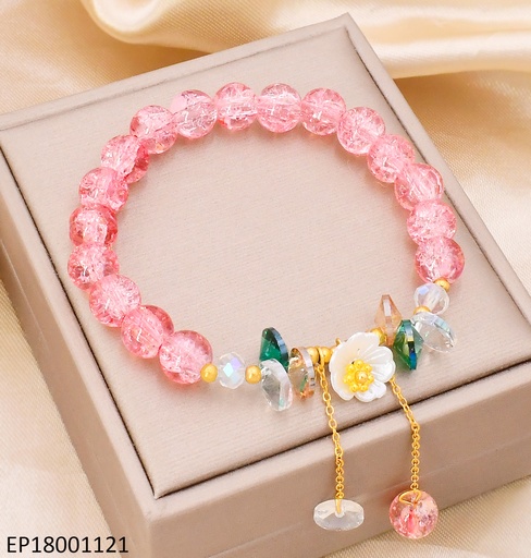 [EP18001121] PULSERA PELOTAS ROSADAS C/DIJE FLOR BLANCA BA2157-5