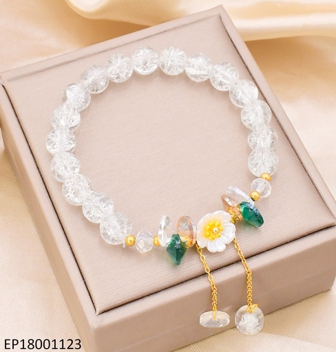 [EP18001123] PULSERA PELOTAS C/DIJE FLOR BLANCA BA2159-5