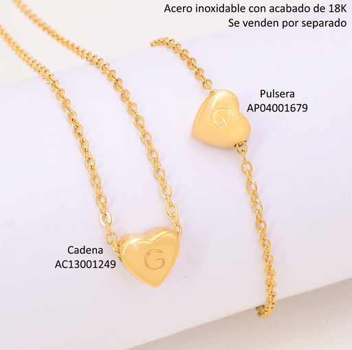 [AC13001249] CADENA CORAZON INICIAL "G" ACERO INOX. ACABADO 18K. P25070028007