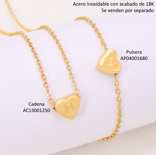[AC13001250] CADENA CORAZON INICIAL "H" ACERO INOX. ACABADO 18K. P25070028008