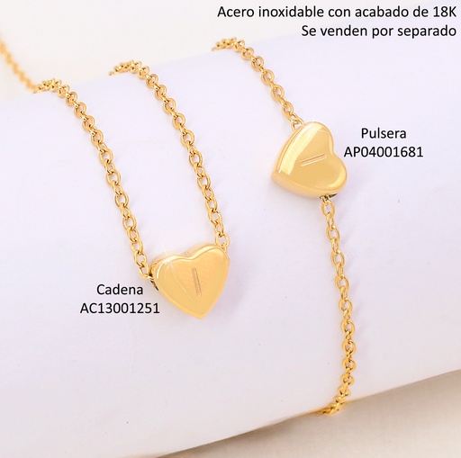 [AC13001251] CADENA CORAZON INICIAL "I" ACERO INOX. ACABADO 18K. P25070028009