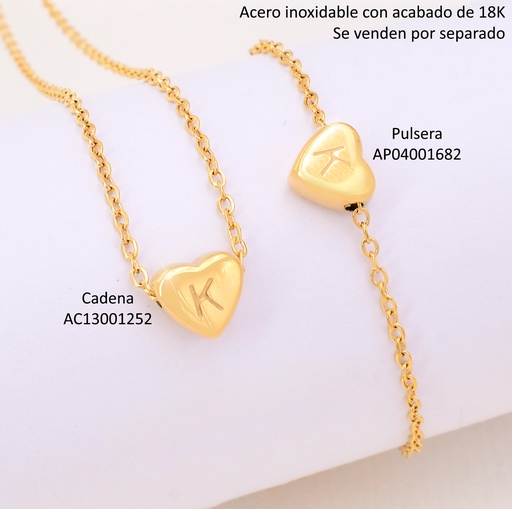 [AC13001252] CADENA CORAZON INICIAL "K" ACERO INOX. ACABADO 18K. P25070028011