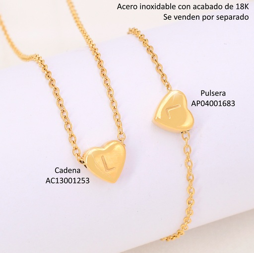 [AC13001253] CADENA CORAZON INICIAL "L" ACERO INOX. ACABADO 18K. P25070028012