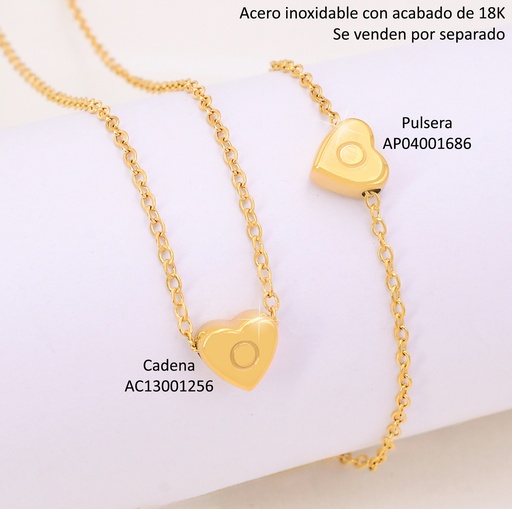 [AC13001256] CADENA CORAZON INICIAL "O" ACERO INOX. ACABADO 18K.P25070028015