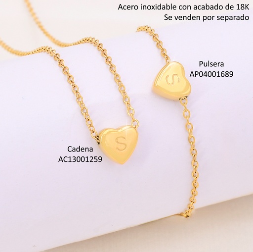 [AC13001259] CADENA CORAZON INICIAL "S" ACERO INOX. ACABADO 18K.P25070028019