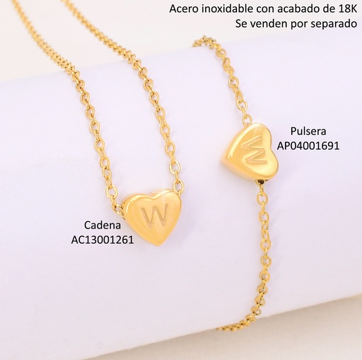 [AC13001261] CADENA CORAZON INICIAL "W" ACERO INOX. ACABADO 18K.P25070028023