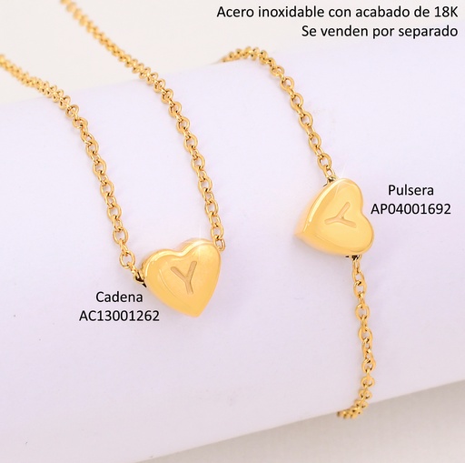 [AC13001262] CADENA CORAZON INICIAL "Y" ACERO INOX. ACABADO 18K.P25070028025