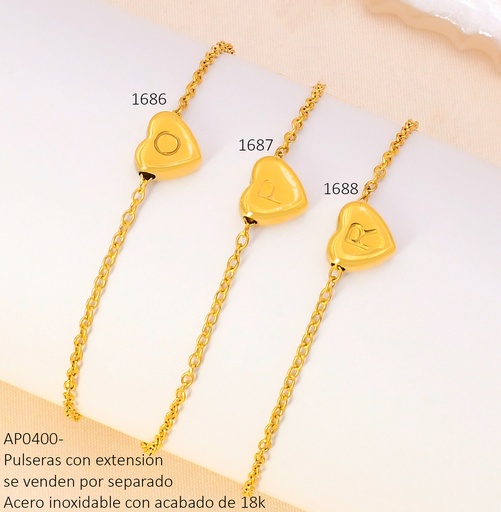[AP04001686] PULSERA DIJE CORAZON INICIAL "O" ACERO INOX.ACABADO 18K.P25070005016