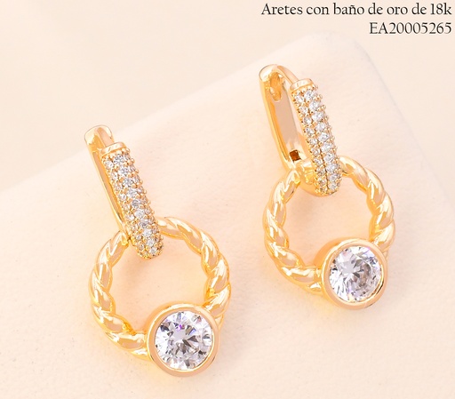 [EA20005265] ARETES BAÑO DE ORO 18K LINEA ZIC C/CIRC.TORNEADO
