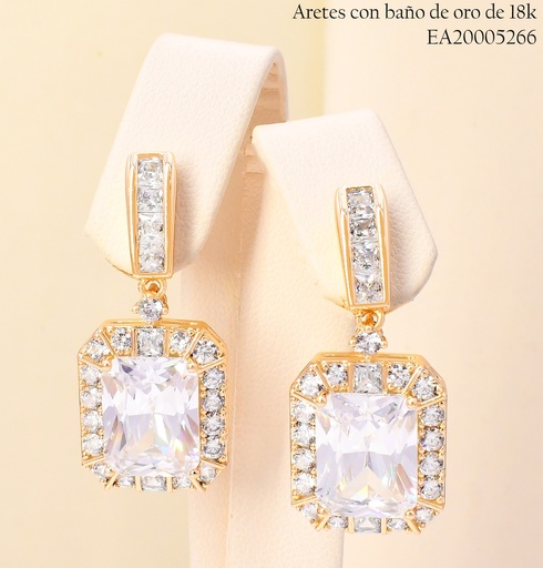 [EA20005266] ARETES BAÑO DE ORO 18K LINEA ZIRC./RECTANGULO