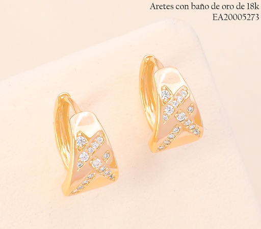 [EA20005273] ARETES HUGGIES BAÑO DE ORO 18K "X" ZIRCONIAS