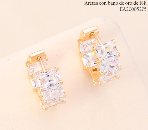 [EA20005275] ARETES HUGGIES BAÑO DE ORO 18K 4 ZIRC.RECTANG.HORIZ