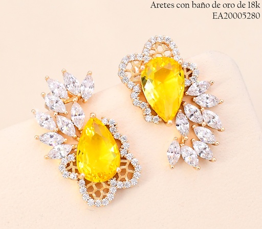 [EA20005280] ARETES BAÑO DE ORO 18K GOTA ZIRC.AMARILLA-ZIRC