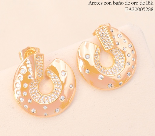 [EA20005288] ARETES BAÑO DE ORO 18K "U" C/ZIRCONIAS