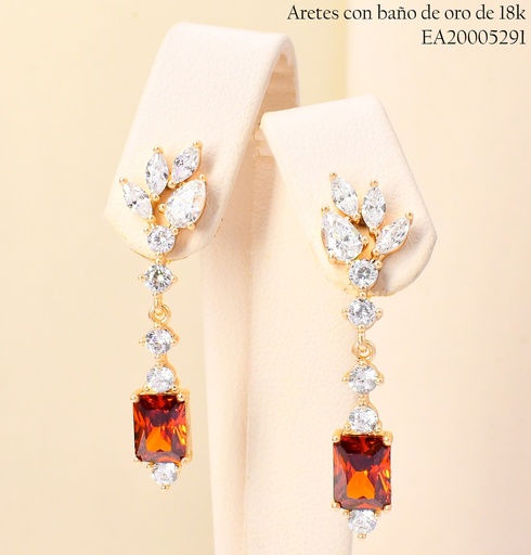 [EA20005291] ARETES BAÑO DE ORO 18K RAMITAS ZIRC./RECTANG.VERT