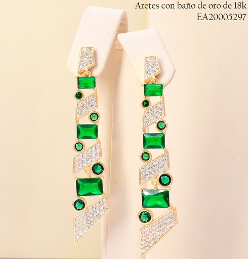 [EA20005297] ARETES BAÑO DE ORO 18K LINEA ZIRCONIAS/VERDES