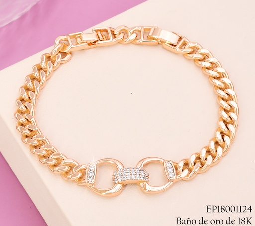 [EP18001124] PULSERA MARTILLADA BAÑO DE ORO 18K 2 OV-ZIRC.CENTRO