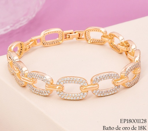 [EP18001128] PULSERA BAÑO DE ORO 18K ESLABONES "O"ZIRCONIAS
