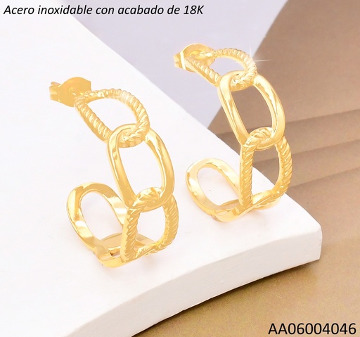[AA06004046] ARETES TRENDY ACERO INOX. ACABADO 18K "C"OV LISOS/TORNEADOS P25070182001