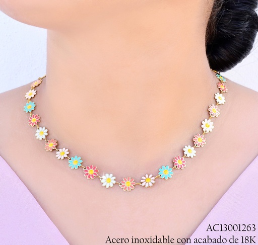 [AC13001263] CADENA ACERO INOX. ACABADO 18K FLORES COL.P25070047001