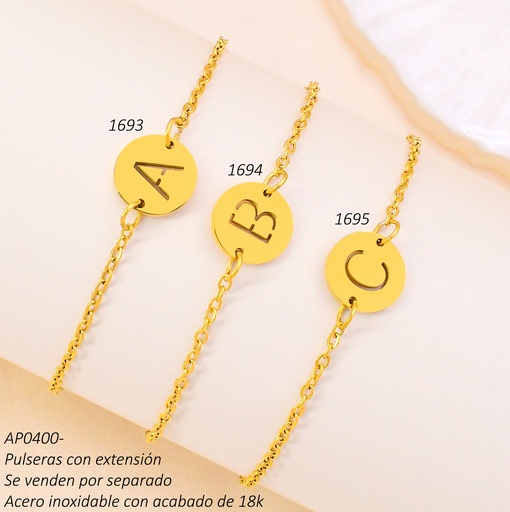 [AP04001694] PULSERA ACERO INOX. ACABADO 18K DORADA DIJE RD LETRA "B" P25061367003