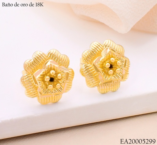 [EA20005299] ARETES BAÑO DE ORO 18K. ROSA PETALOS RAYADOS N6206 (X)