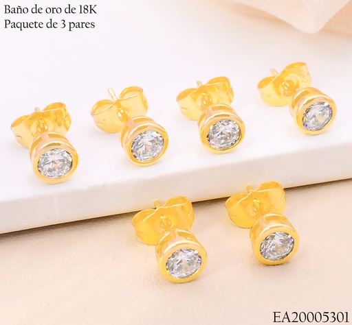 [EA20005301] PAQ.3 PARES ARETES BAÑO DE ORO 18K. ZIRC. RD SURT.5N N6187 (X)