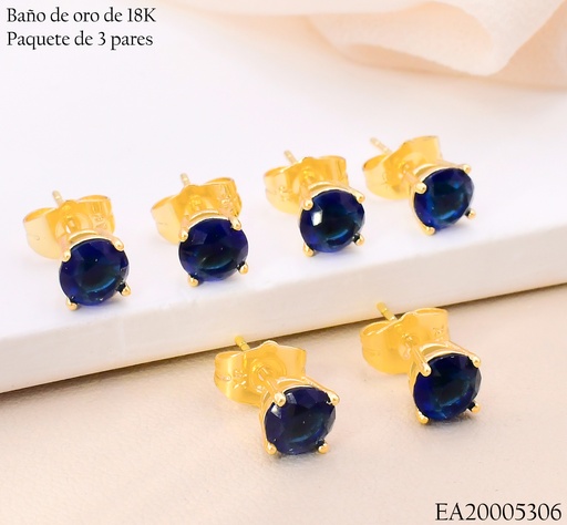 [EA20005306] PAQ.3 PARES ARETES BAÑO DE ORO 18K. ZIRC. RD SURT.6N N6188 (X)