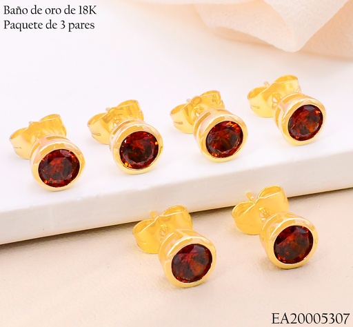 [EA20005307] PAQ.3 PARES TOPITOS BAÑO DE ORO 18K. ZIRC. RD SURT.6N N6187 (X)