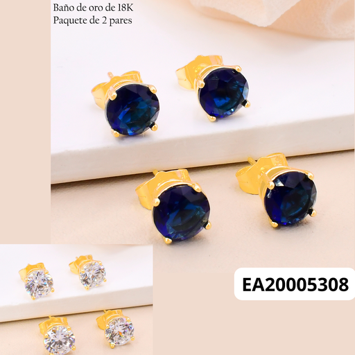 [EA20005308] PAQ.2 PARES TOPITOS BAÑO DE ORO 18K. ZIRC. RD SURT.8N N6188 (X)