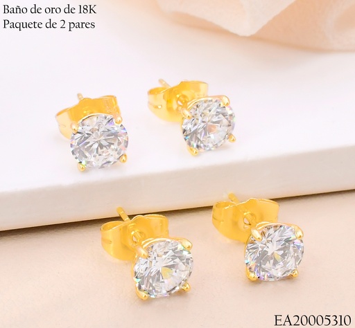 [EA20005310] PAQ.2 PARES TOPITOS BAÑO DE ORO 18K. ZIRC. RD SURT.7N N6188 (X)