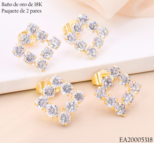 [EA20005318] PAQ.2 PARES ARETES BAÑO DE ORO 18K.CUADRO ZIRC. N6224 (X)