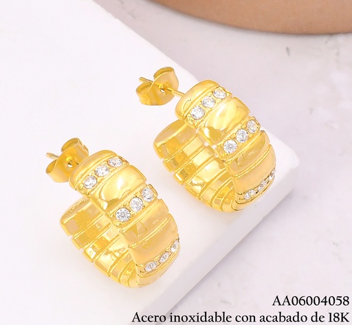 [AA06004058] ARETES ACERO INOX. ACABADO 18K. "C" LINES HORIZ. ZIRC. P25061409001