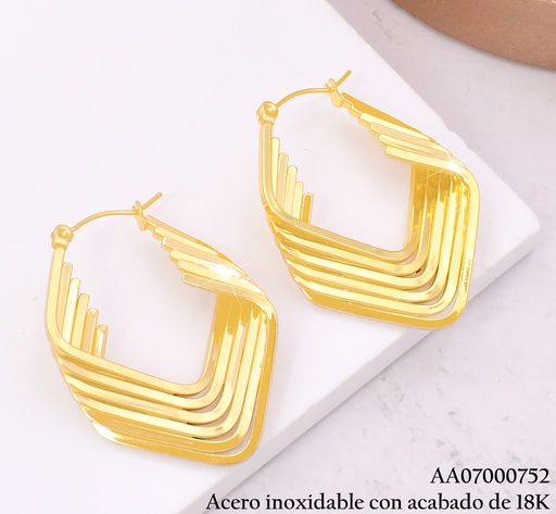 [AA07000752] ARGOLLAS ACERO INOX. ACABADO 18K. 6 CROQUI ROMBOS P25070205001
