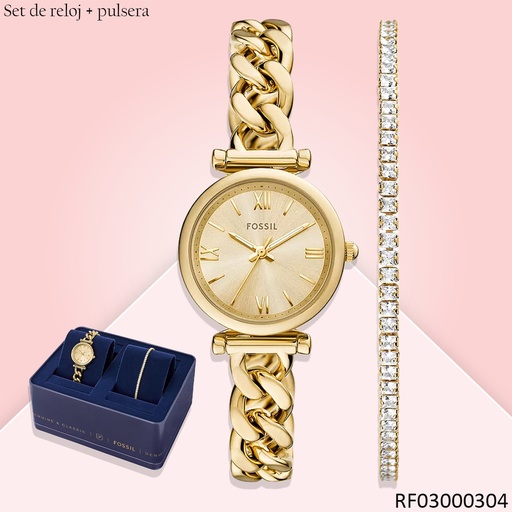 [RF03000304] SET RELOJ FOSSIL CARLIE ES5387 METAL DOR C/PULSERA ZIRC