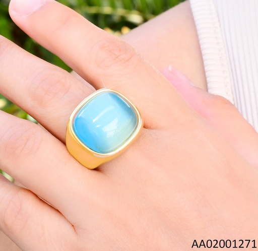 [AA02001271] ANILLO DOR PIEDRA CELESTE CUADRADA RA589-305