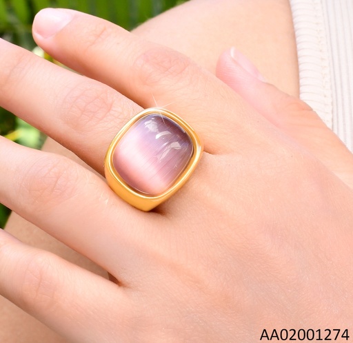 [AA02001274] ANILLO DOR PIEDRA LILA CUADRADA RA594-305