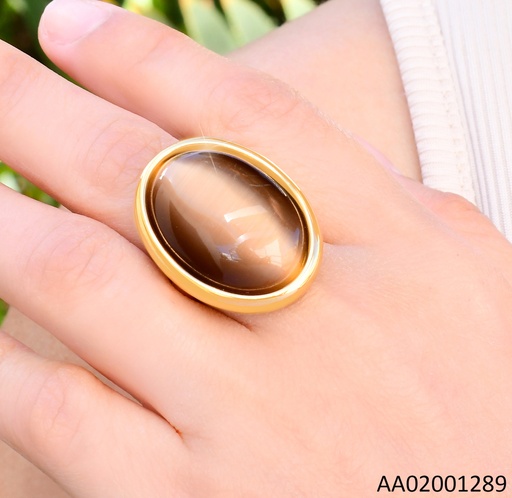 [AA02001289] ANILLO DORADO OVALADO PIEDRA CAFE RA629-305