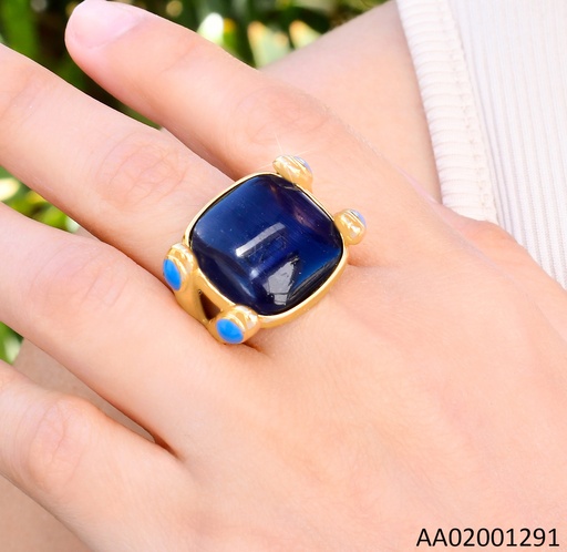 [AA02001291] ANILLO DORADO PIEDRA CUADRADA AZUL RA636-305
