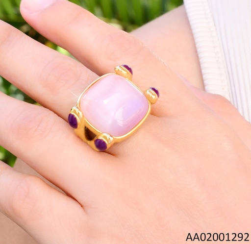 [AA02001292] ANILLO DORADO PIEDRA ROSADA CUADRADA RA637-305